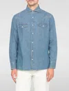 Brunello Cucinelli Cotton Snap Button Shirt In Blue