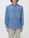Brunello Cucinelli Men Denim Shirt In Blau