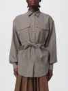 Brunello Cucinelli Belted Shirt With Shiny Collar Detail In Gray
