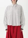 Brunello Cucinelli Long-sleeve Shirt With Vertical Stripes And Contrasting Cuffs In Blue