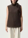 Brunello Cucinelli Women Crispy Silk Top With Lavalliere And Monili In Brown