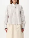 Brunello Cucinelli Long-sleeve Shirt With Vertical Stripes And Contrasting Cuffs In White