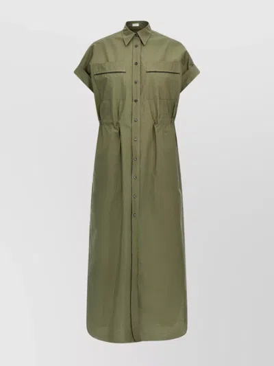 Brunello Cucinelli Shirt Dress With Short Sleeves And Pockets In Green