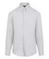 Brunello Cucinelli Grey Linen Shirt With Classic Button-down Collar In Grey