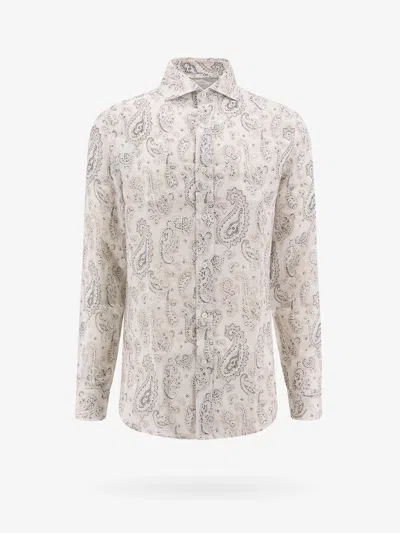Brunello Cucinelli Linen Shirt With Paisley Motif In Grey