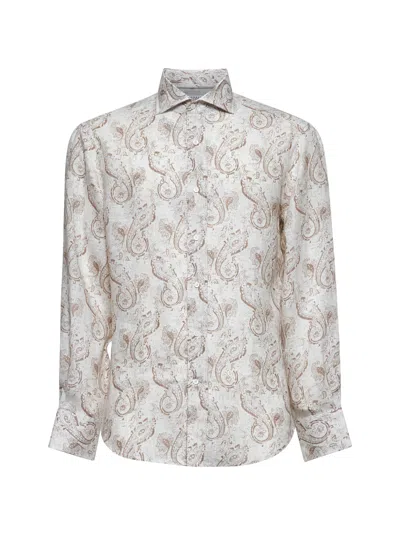 Brunello Cucinelli Men Paisley Design Shirt In Grigio Chiaro