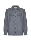 Brunello Cucinelli Wool Shirt With Straight Hem And Buttoned Hems In Grigio Medio