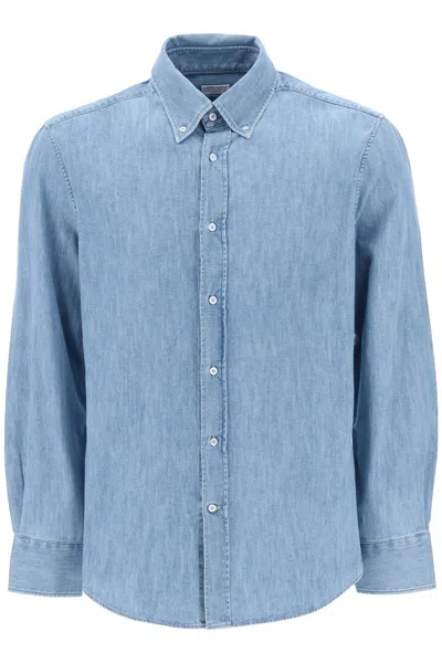 Brunello Cucinelli Cotton-chambray Shirt In Blue