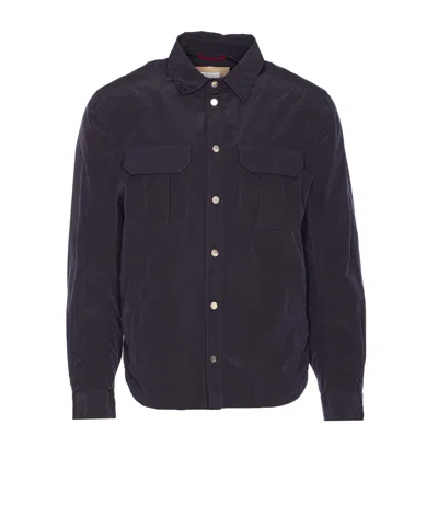 Brunello Cucinelli Shirt Jacket With Logo Buttons In Blue