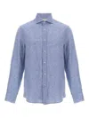 Brunello Cucinelli Linen Shirt With Button Cuffs And Collar In Light Purple