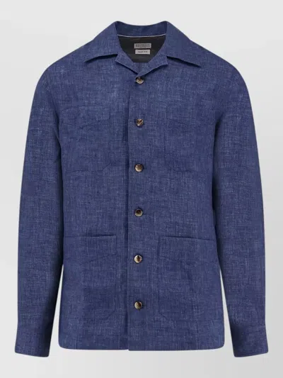 Brunello Cucinelli Shirt Long Sleeves Spread Collar Chest Pockets In Blue