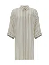 Brunello Cucinelli Striped Shirt In Panama/beige/bianco
