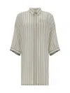 Brunello Cucinelli Striped Shirt In Panama/beige/bianco