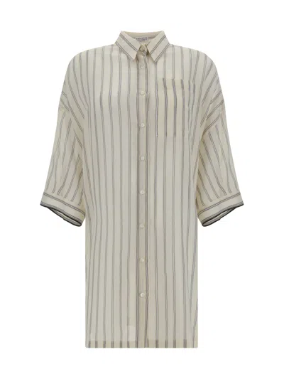 Brunello Cucinelli Striped Shirt In Beige