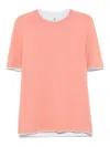 Brunello Cucinelli Men Crew Neck T-shirt With Faux-layering In Pink