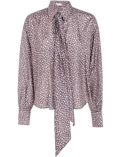 Brunello Cucinelli Shirt Ribbon Flowers Pattern In Brown