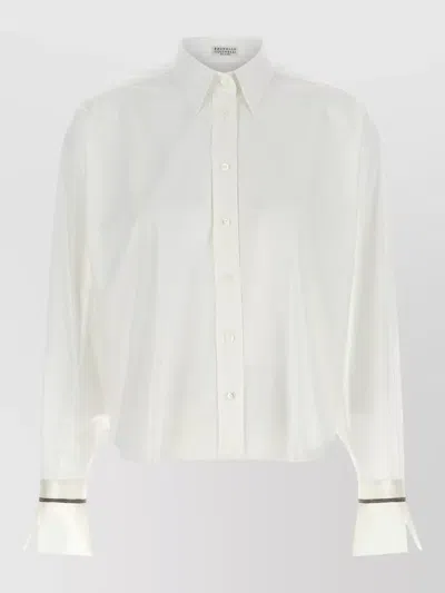 Brunello Cucinelli Shirt Shiny Cuffs Contrasting Sheer Detail In White