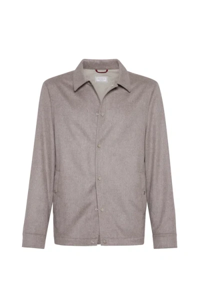 Brunello Cucinelli Shirt-style Outerwear Jacket In Gray