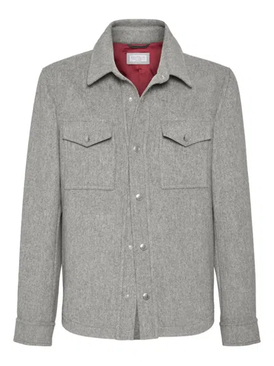 Brunello Cucinelli Cashmere Outerwear With Chest Pockets And Collar In Gray