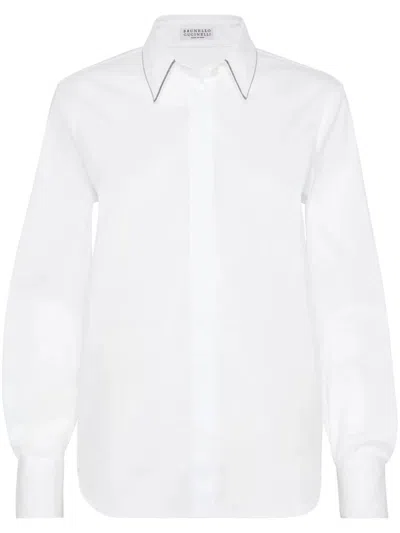 Brunello Cucinelli Shirt W Beads Trim At Collar Clothing In White