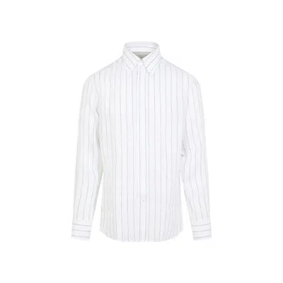 Brunello Cucinelli Striped Pattern Linen Shirt In White