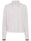 Brunello Cucinelli Long-sleeve Shirt With Vertical Stripes And Contrasting Cuffs In White