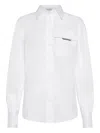 Brunello Cucinelli Classic White Shirt With Pointed Collar And Modern Mesh Detail In White