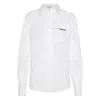 Brunello Cucinelli Classic White Shirt With Pointed Collar And Modern Mesh Detail In White