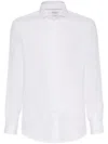 Brunello Cucinelli Button-down Collar Cotton Shirt With Curved Hem In White