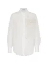 Brunello Cucinelli Elegant White Cotton Knit Shirt With Dazzling Magnolia Embroidery For Women In White