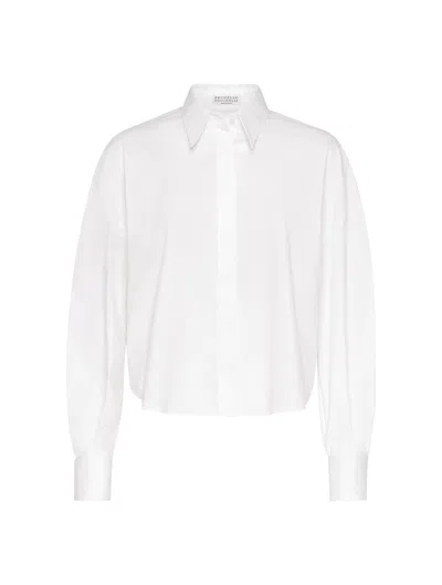 Brunello Cucinelli Women's Stretch Cotton Poplin Shirt With Monili In White