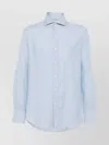 Brunello Cucinelli Shirt With Cannon Pleat Detail And Curved Hem In Blue