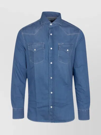 Brunello Cucinelli Shirt With Chest Pockets And Stitch Detailing In Blue