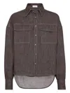 Brunello Cucinelli Cotton Blend Shirt Metallic Finish In Brown