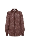 Brunello Cucinelli Burgundy Crispy Silk Dazzling Floral Embroidery Shirt In Brown