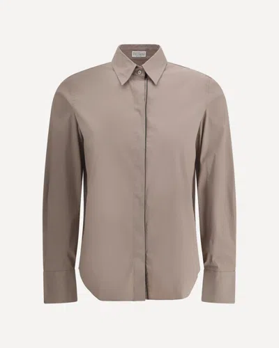 Brunello Cucinelli Shirt With Embellishments In Brown
