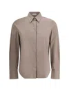 Brunello Cucinelli Beige Shirt With Classic Collar And Monil Detail On The Front N Cotton Blend Woman In Brown
