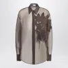 Brunello Cucinelli Brown Shirt With Semi-transparent Design And Embroidery On The Front In Silk Woman In Brown