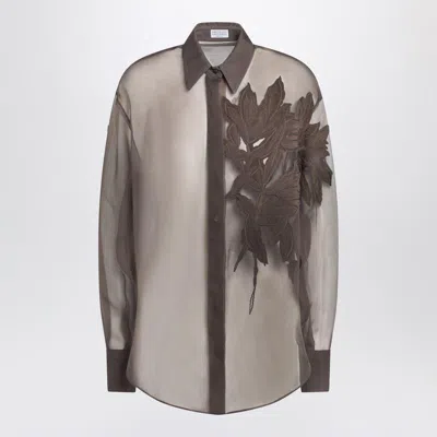 BRUNELLO CUCINELLI BRUNELLO CUCINELLI SHIRT WITH FLORA APPLIQUÉ IN