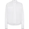 Brunello Cucinelli White Stretch Poplin Shiny Cuffs Shirt In White
