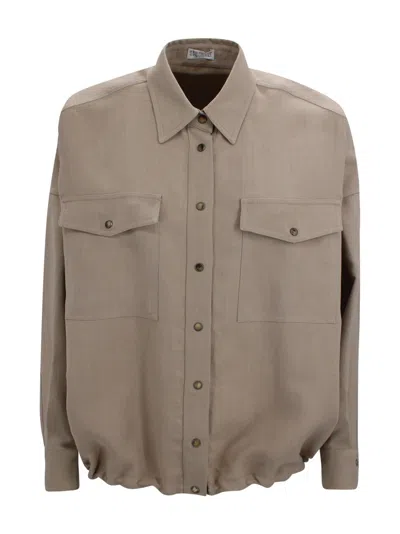 Brunello Cucinelli Shirt With Patch Pockets In Brown