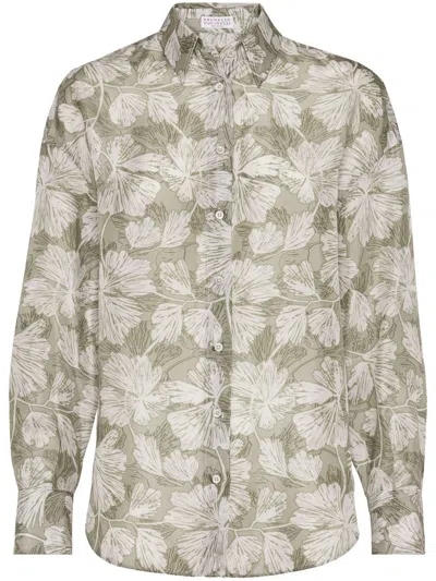 Brunello Cucinelli Shirt With Print In Green