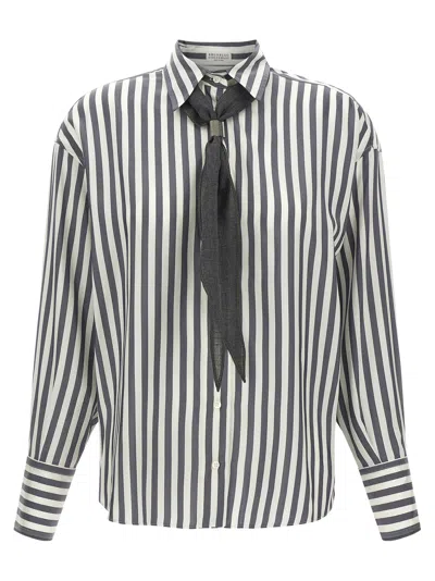 Brunello Cucinelli Shirt With Scarf In Gray