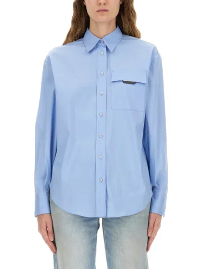 Brunello Cucinelli Shirt With "shiny Flap Detail" In Blue