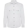Brunello Cucinelli Linen And Cotton Blend Leisure Fit Shirt With Press Studs And Pockets In Pearl