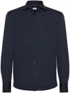 Brunello Cucinelli Herringbone Patterned Cotton-blend Flannel Shirt In Blue