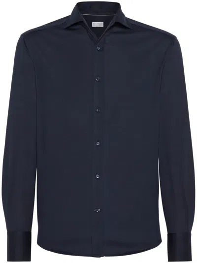 BRUNELLO CUCINELLI JERSEY SHIRT WITH SPREAD COLLAR