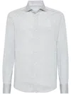 Brunello Cucinelli Men Silk And Cotton Jersey Shirt With Spread Collar In Gray