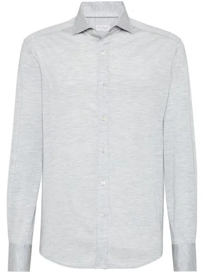 BRUNELLO CUCINELLI SILK AND COTTON JERSEY SHIRT WITH SPREAD COLLAR