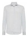 Brunello Cucinelli Men Silk And Cotton Jersey Shirt With Spread Collar In Gray